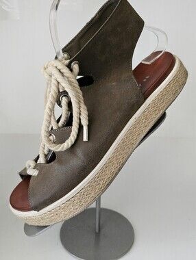 MIA Olive Green Lace-Up Espadrille Wedge Sandals  9 Jute Wrap Sole Open Toe Heel
